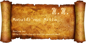 Matulányi Milla névjegykártya